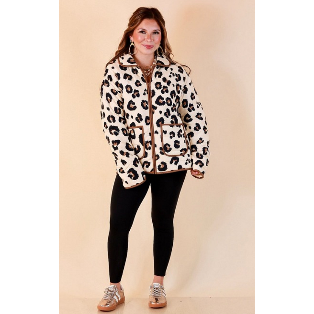 Into the Wild leopard quilted jacket in ivory