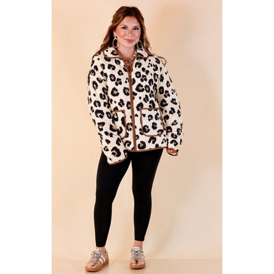 Into the Wild leopard quilted jacket in ivory