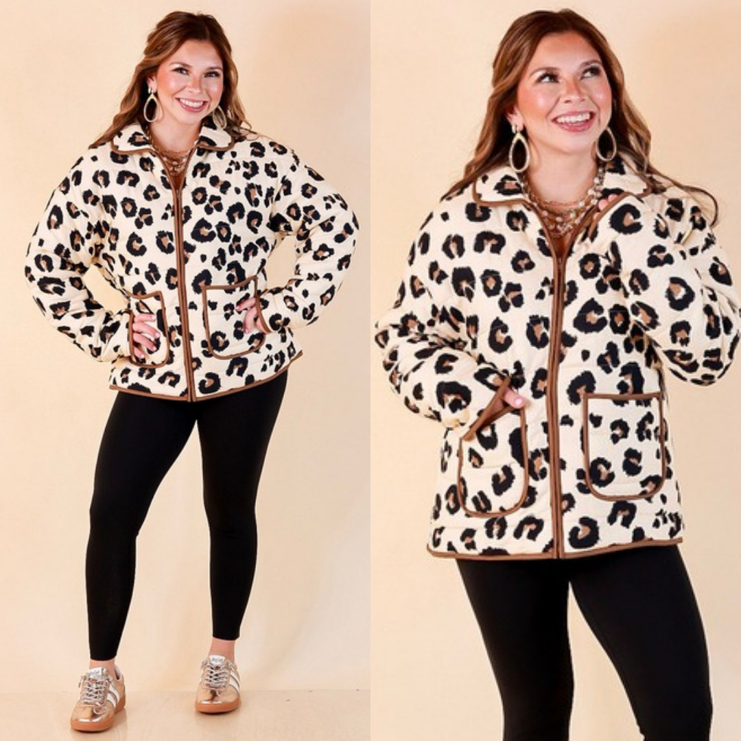 Into the Wild leopard quilted jacket in ivory