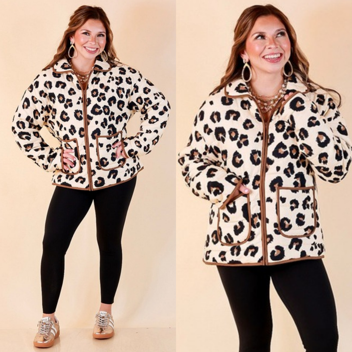 Into the Wild leopard quilted jacket in ivory