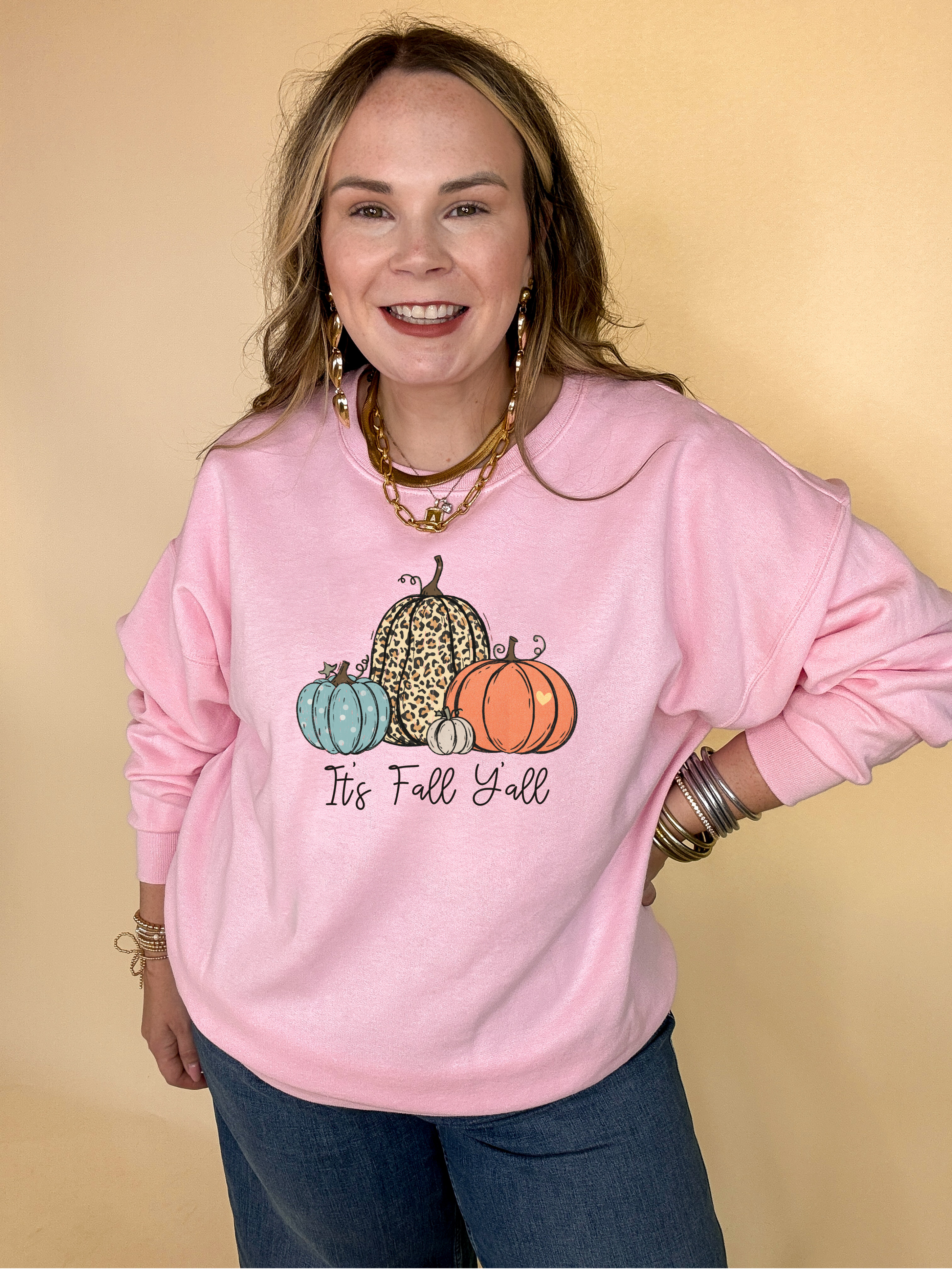 Online Exclusive | It's Fall Y'all Pattern pumpkins Graphic Sweatshirt in Multiple Color Options