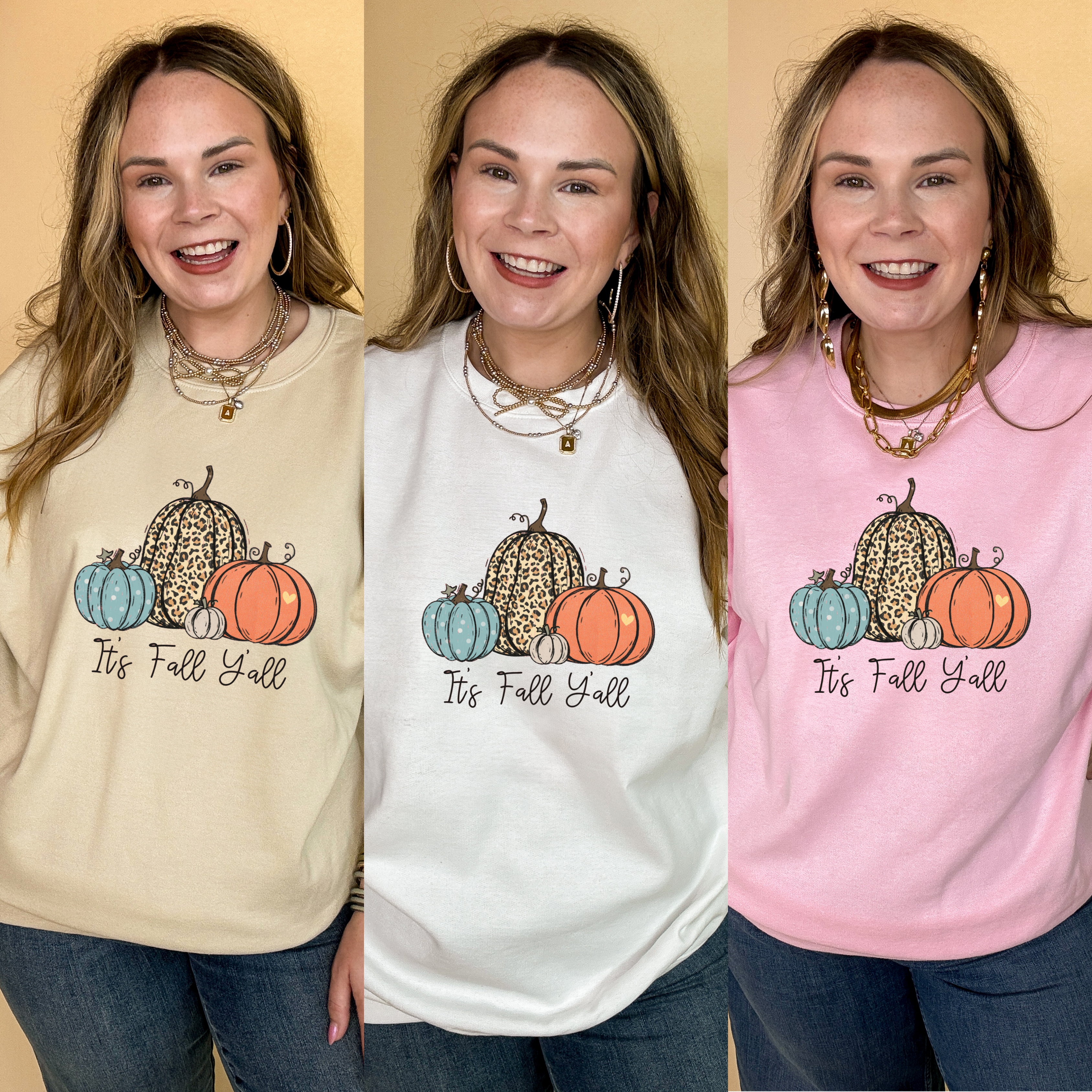 Online Exclusive | It's Fall Y'all Pattern pumpkins Graphic Sweatshirt in Multiple Color Options