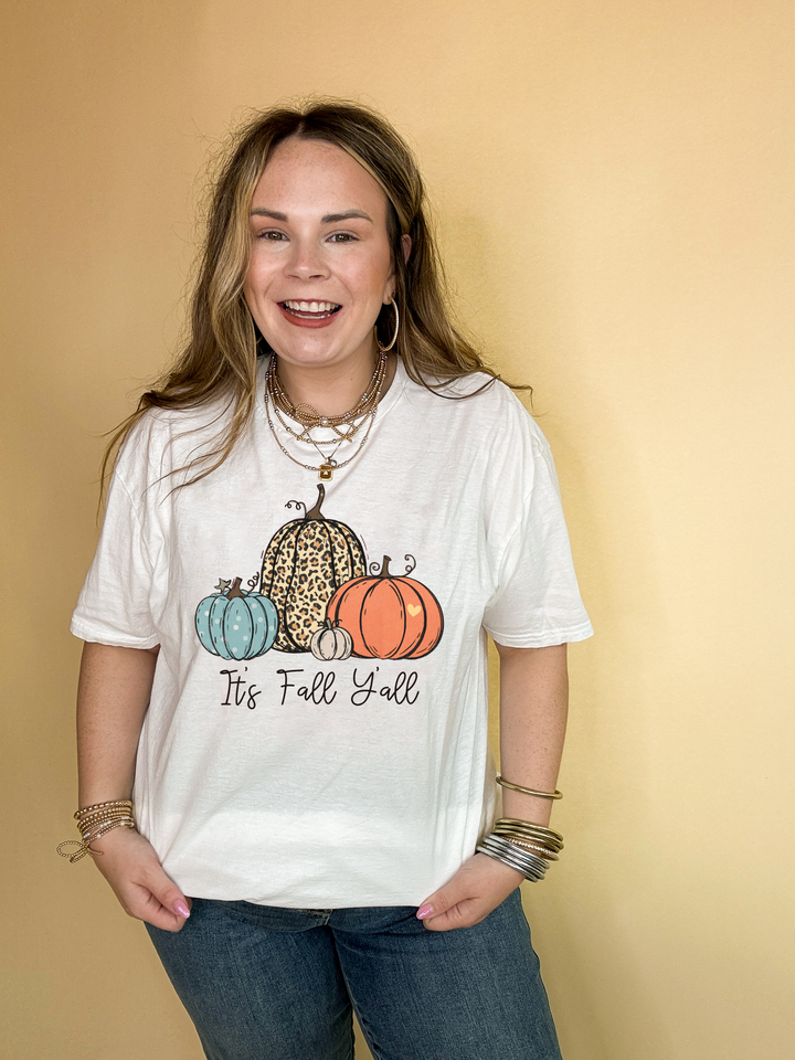 Online Exclusive | It's Fall Y'all Pattern Pumpkins Graphic Tee in Multiple Color Options
