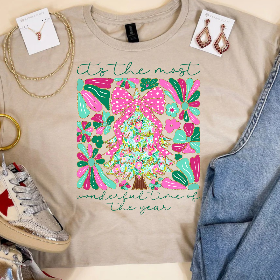 Online Exclusive | "It's the Most Wonderful Time of the Year" Coquette Christmas Tree Graphic Sweatshirt in Multiple Color Options