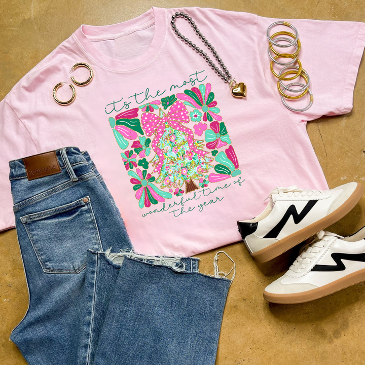 Online Exclusive | "It's the Most Wonderful Time of the Year" Coquette Christmas Tree Graphic Sweatshirt in Multiple Color Options