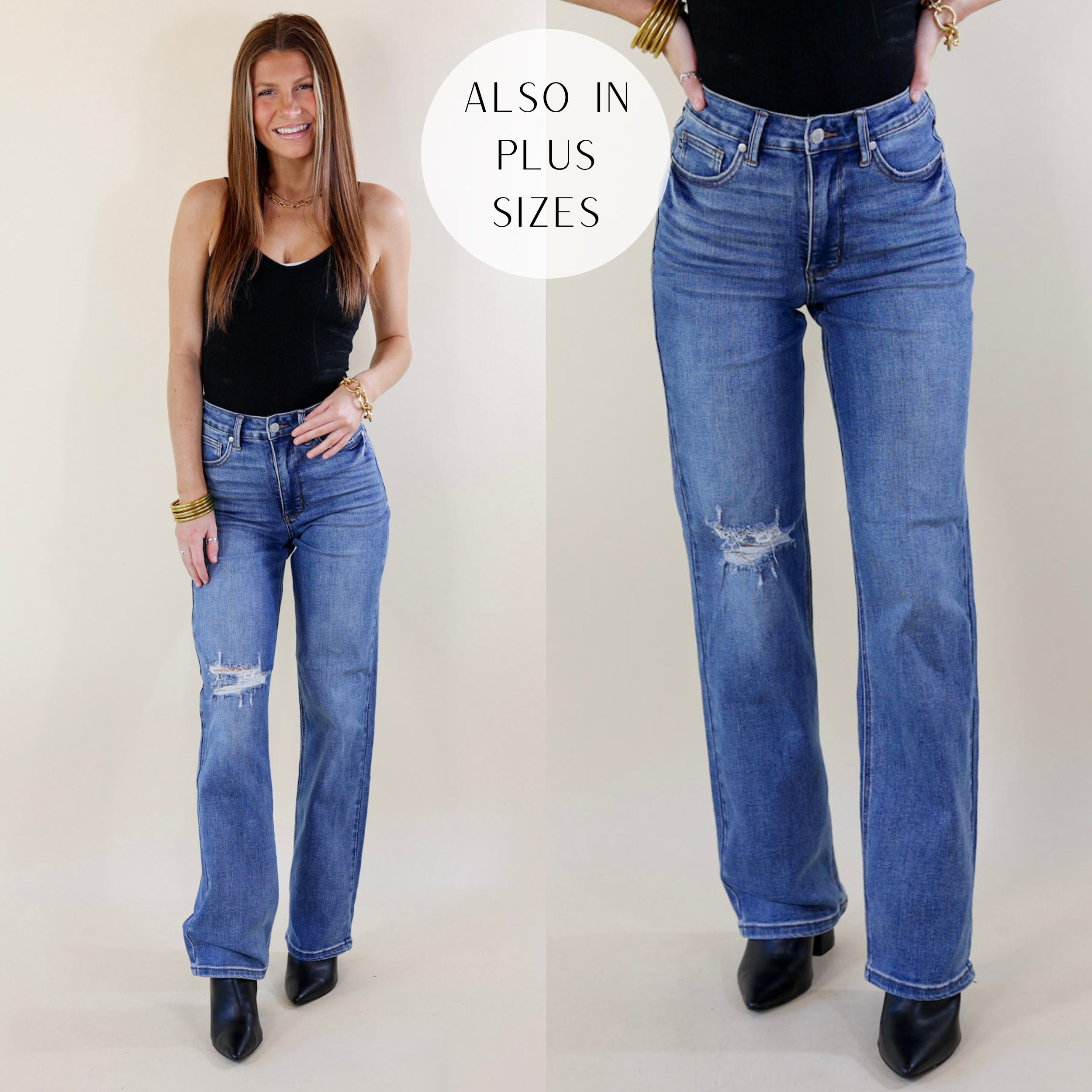 Judy Blue | Festival Feels Tummy Control 90's Straight Leg Jeans in Medium Wash - Giddy Up Glamour Boutique