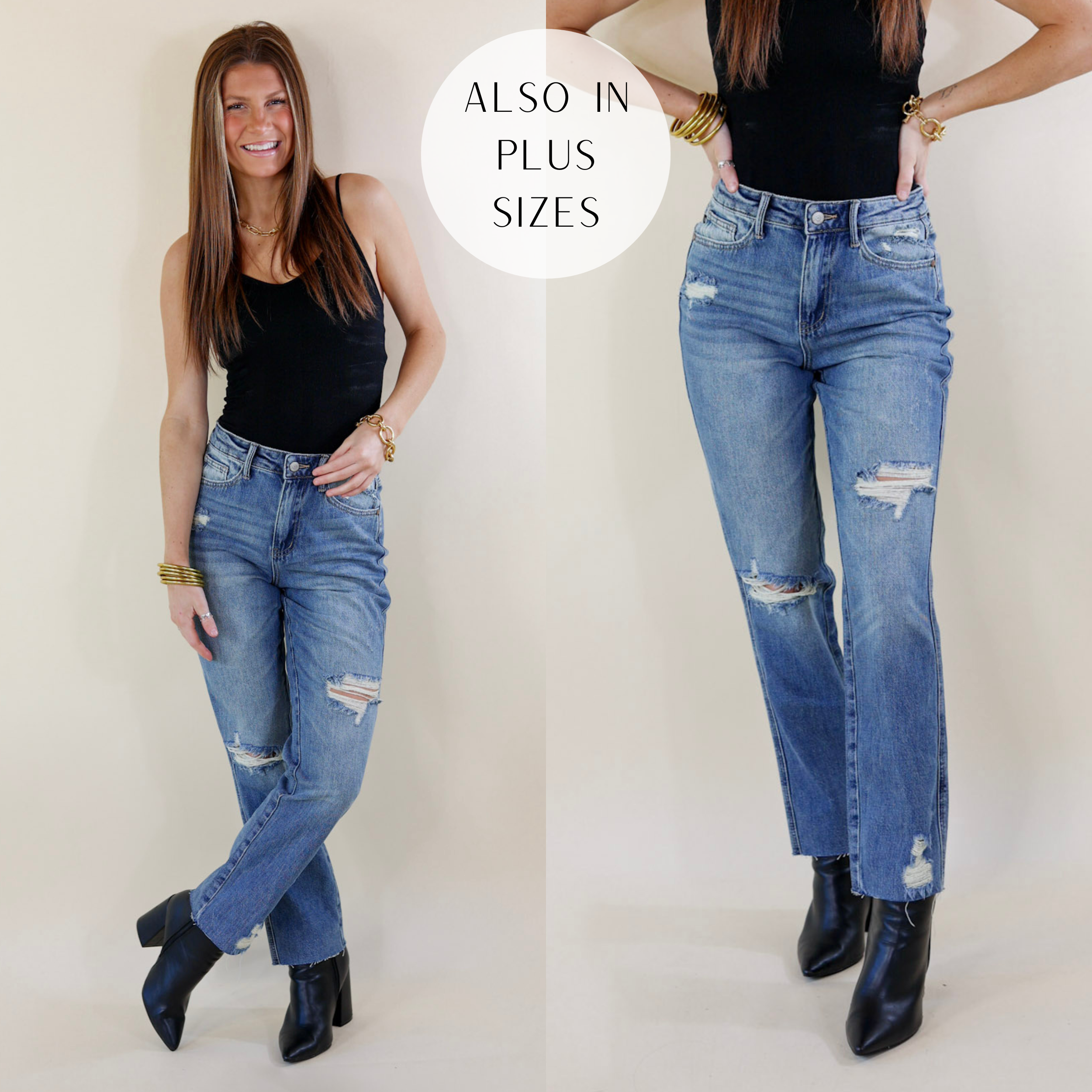 Judy Blue | Guest To Impress Destroy Knee Straight Leg  in Medium Wash - Giddy Up Glamour Boutique