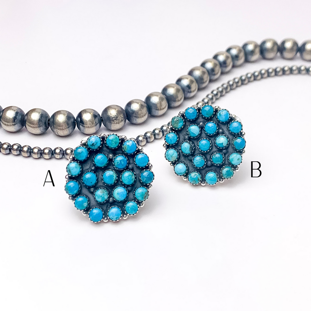 HaDa Collection | Sterling Silver Adjustable Circle Cluster Kingman Turquoise Stone Rings - Giddy Up Glamour Boutique