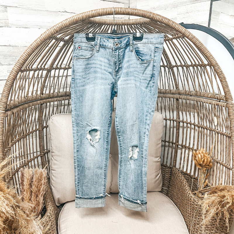 Last Chance Size 1 & 3 | A'2nd | Ankle Skinny Jeans with Distressed Knees in Light Wash | ONLY 1 LEFT! - Giddy Up Glamour Boutique
