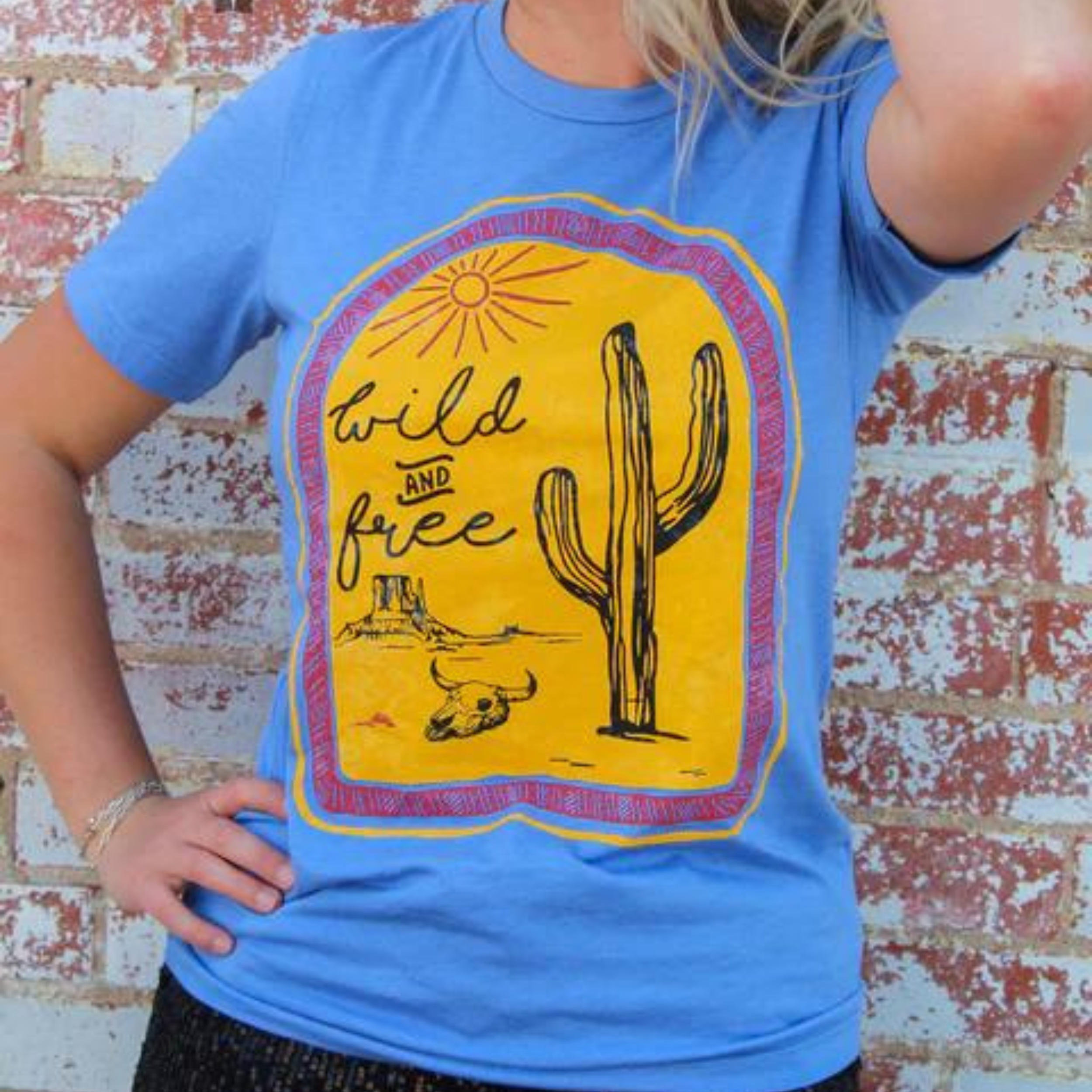 Online Exclusive | Wild & Free Tee in Blue - Giddy Up Glamour Boutique