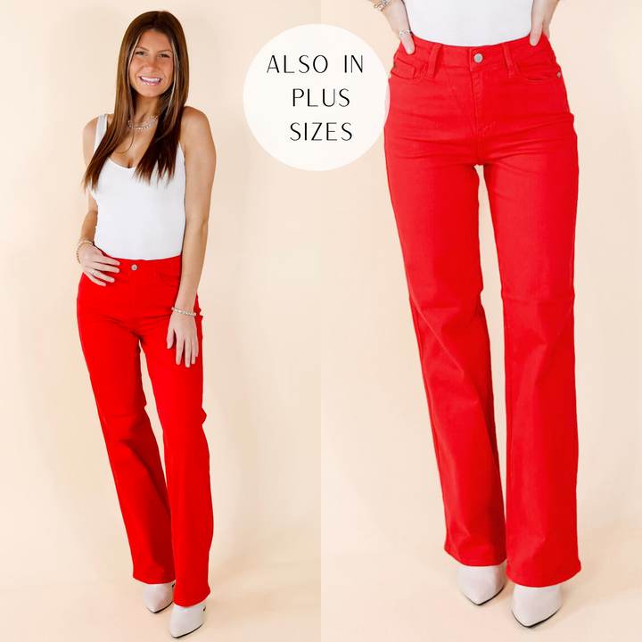 Judy Blue | For The Record Garment Dyed 90's Straight Leg Jeans in Red - Giddy Up Glamour Boutique