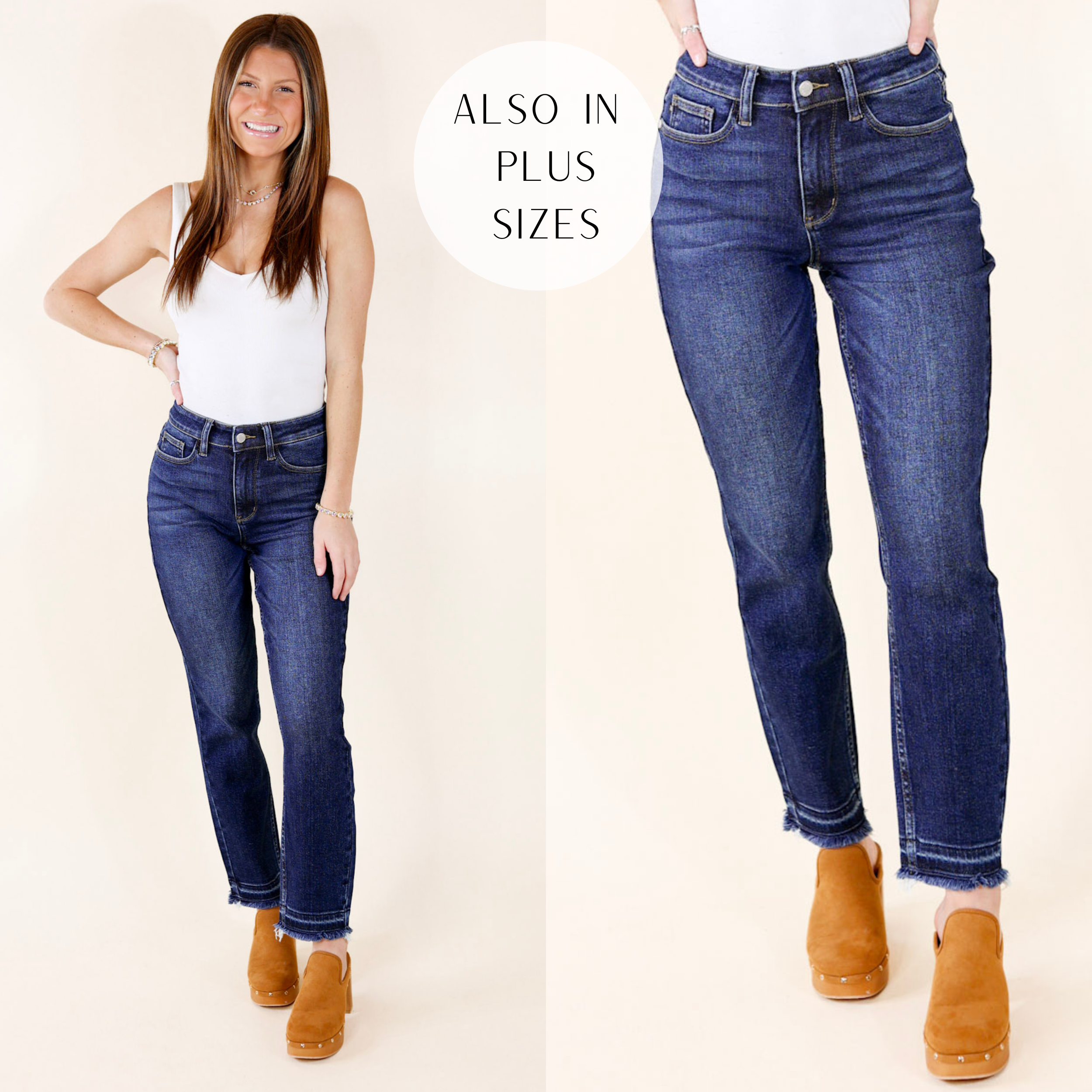 Judy Blue | Spontaneous Success Released Hem Slim Fit Jeans in Dark Wash - Giddy Up Glamour Boutique