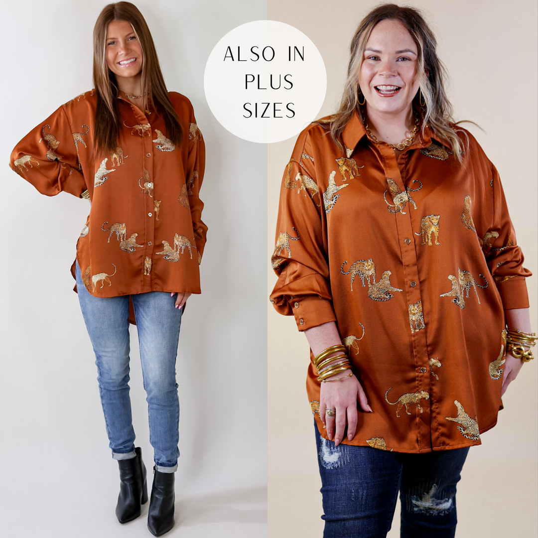 Tell Me Something Good Cheetah Print Long Sleeve Button Up Top in Camel Brown - Giddy Up Glamour Boutique