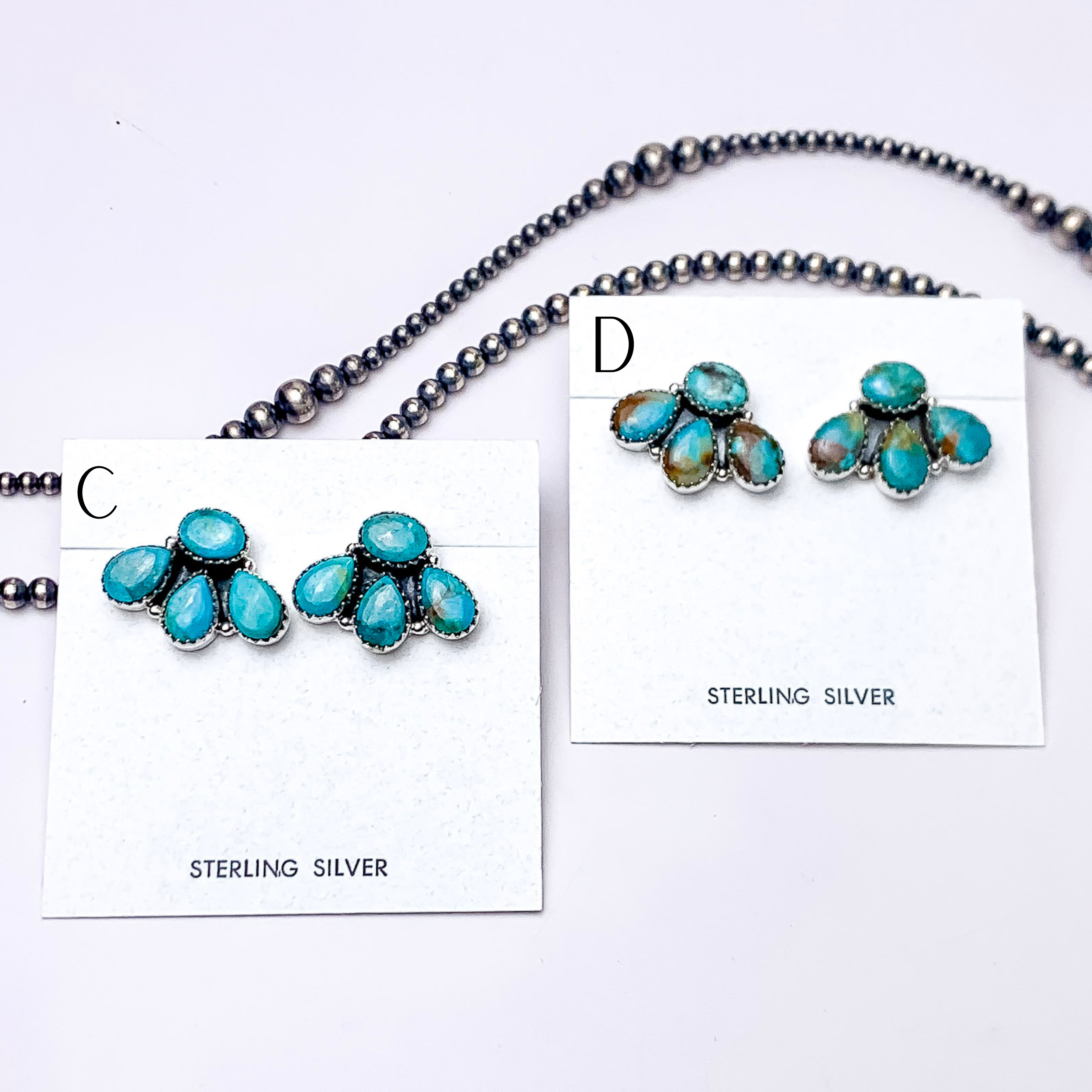 Hada Collection | Handmade Sterling Silver Circle Cluster Stud Earrings with Kingman Turquoise Remix Stones - Giddy Up Glamour Boutique
