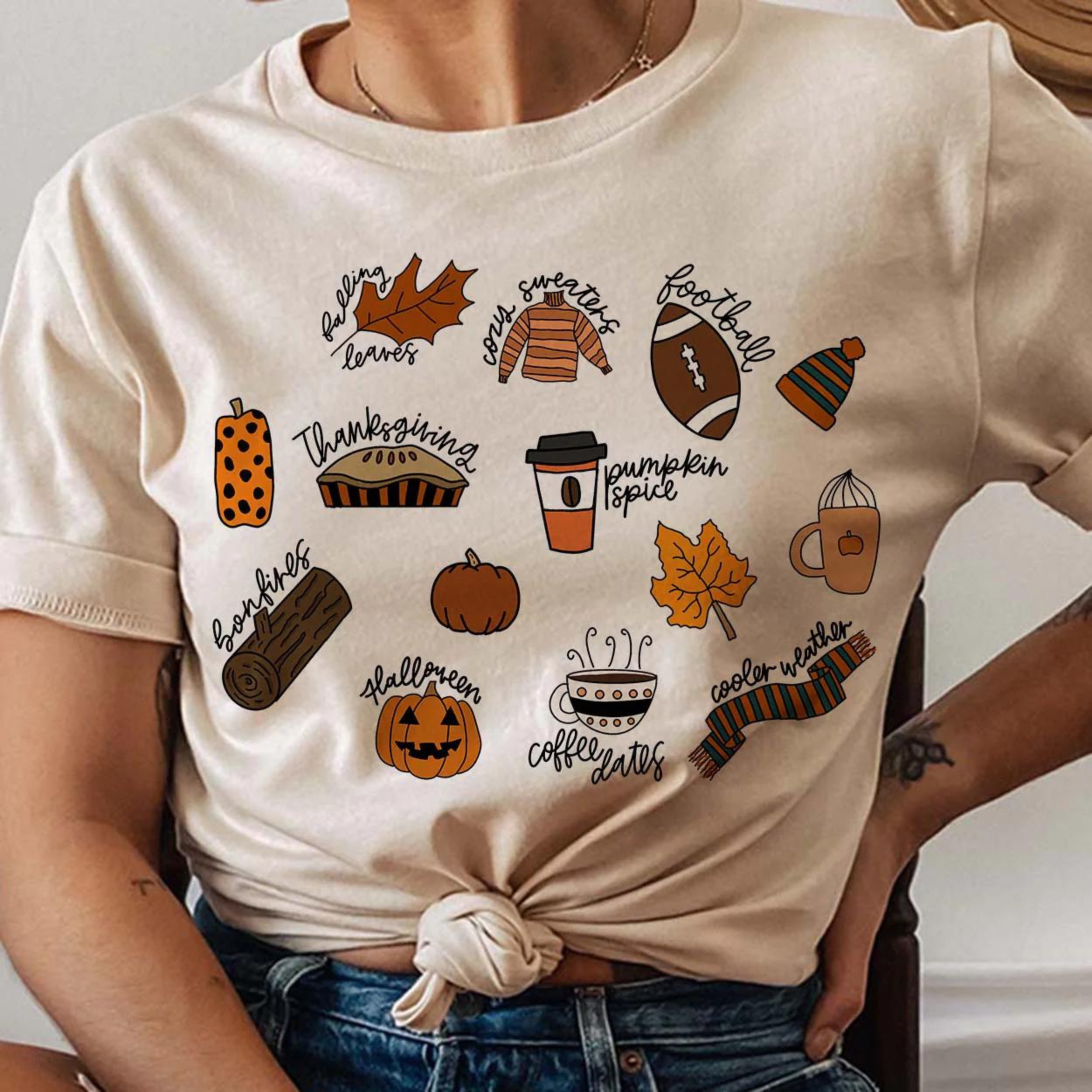 Online Exclusive | Autumn Vibes Short Sleeve Graphic Tee in Cream - Giddy Up Glamour Boutique