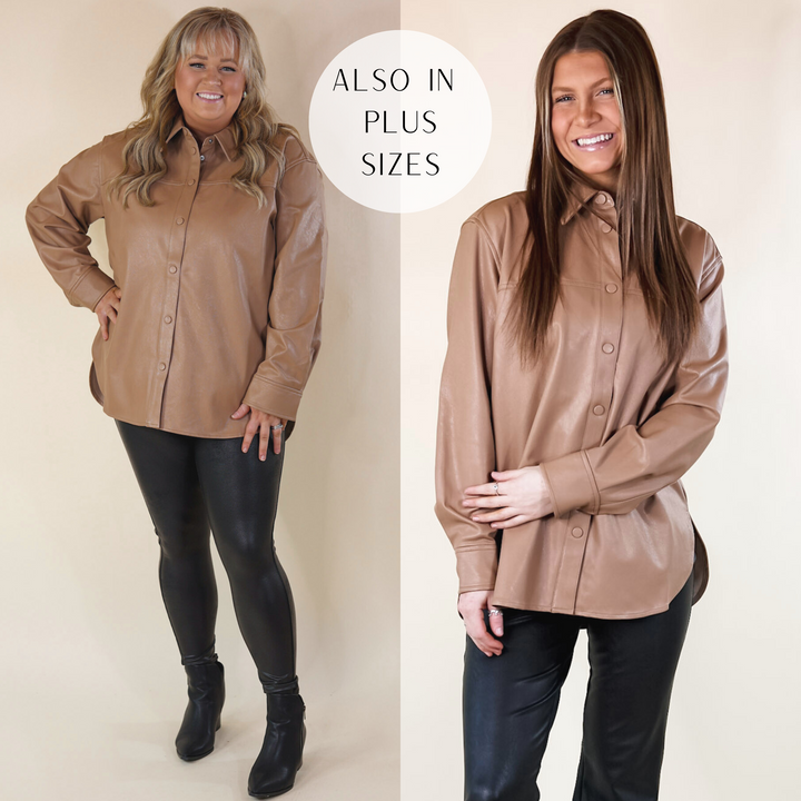 SPANX | Leather-Like Long Sleeve Oversized Shacket in Toffee - Giddy Up Glamour Boutique