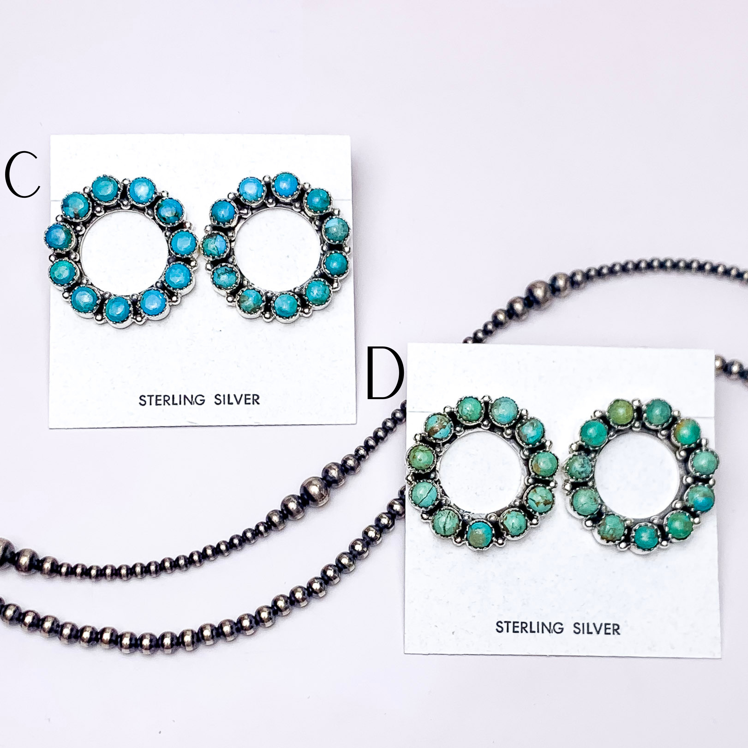 Hada Collection | Handmade Sterling Silver Circle Stud Earrings with Kingman Turquoise Stones - Giddy Up Glamour Boutique