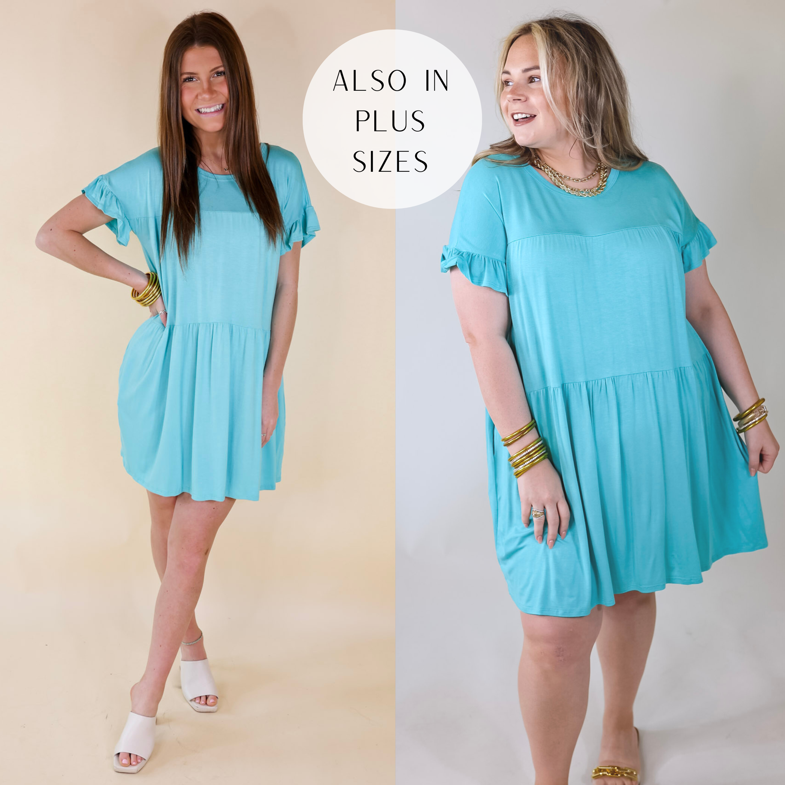 Gorgeous Girly Ruffle Sleeve Tiered Dress in Light Blue - Giddy Up Glamour Boutique