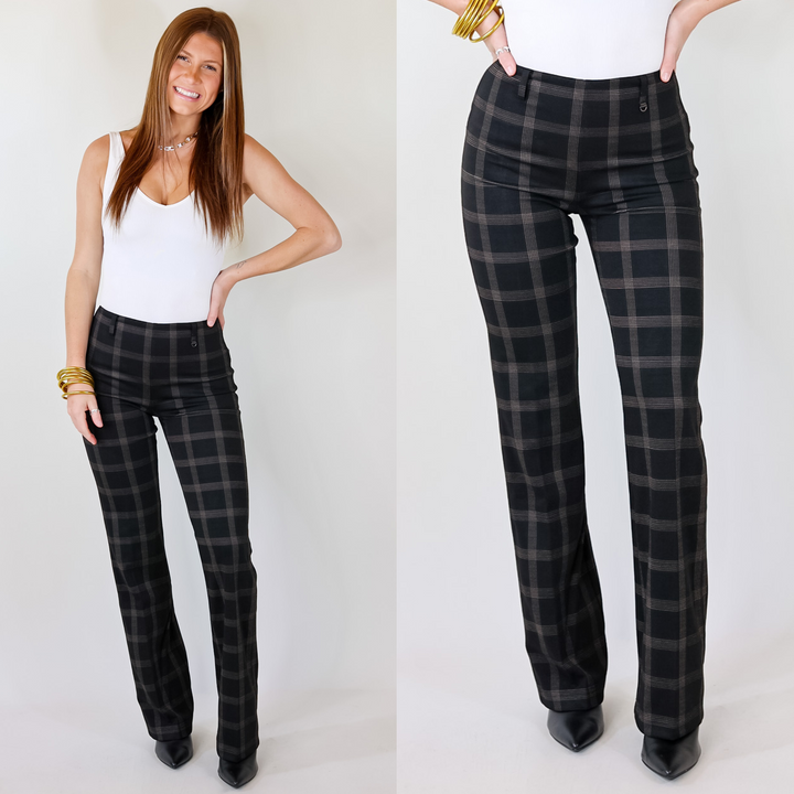 Lyssé | Plaid Baby Bootcut Pants in Black - Giddy Up Glamour Boutique