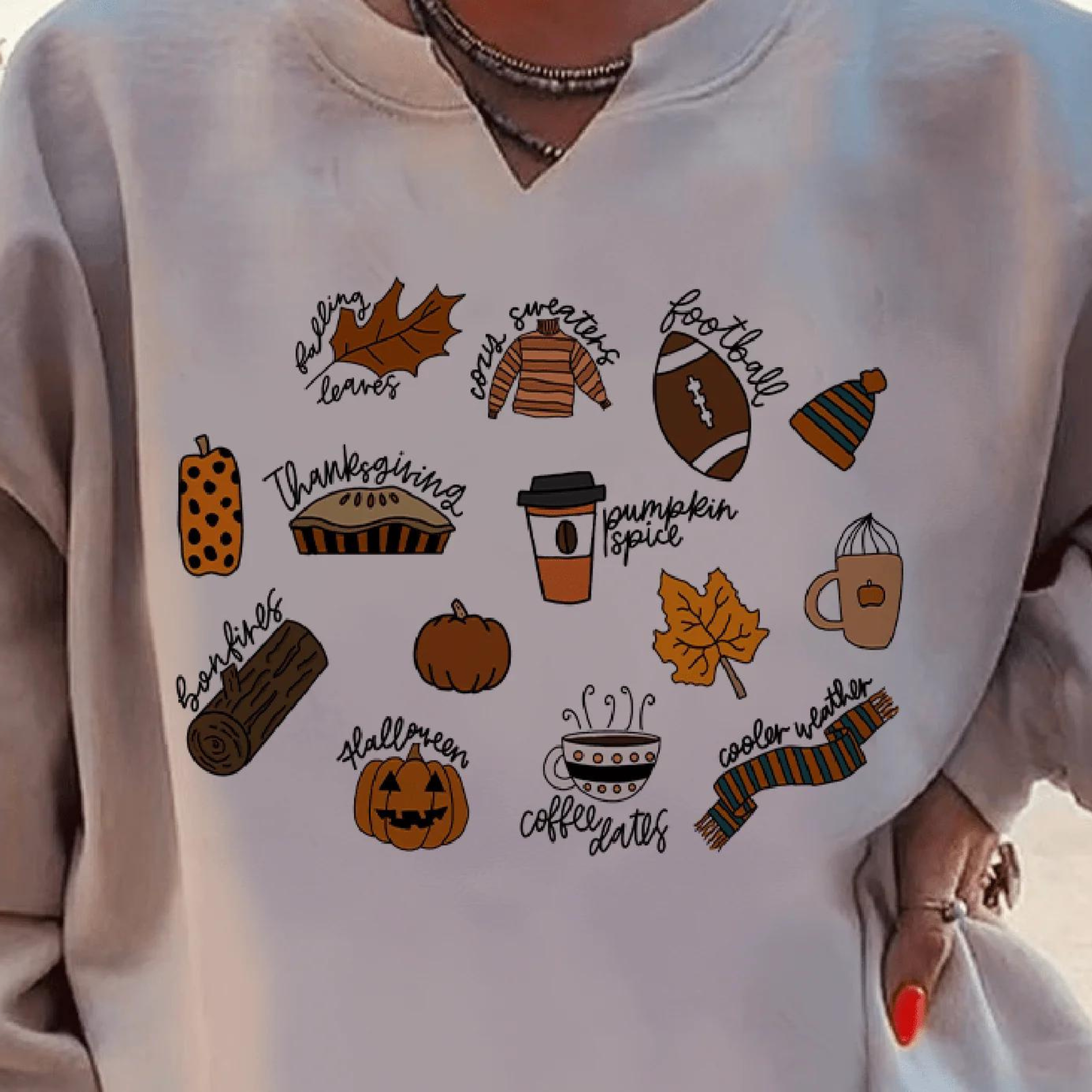 Online Exclusive | Autumn Vibes Long Sleeve Graphic Sweatshirt in Cream