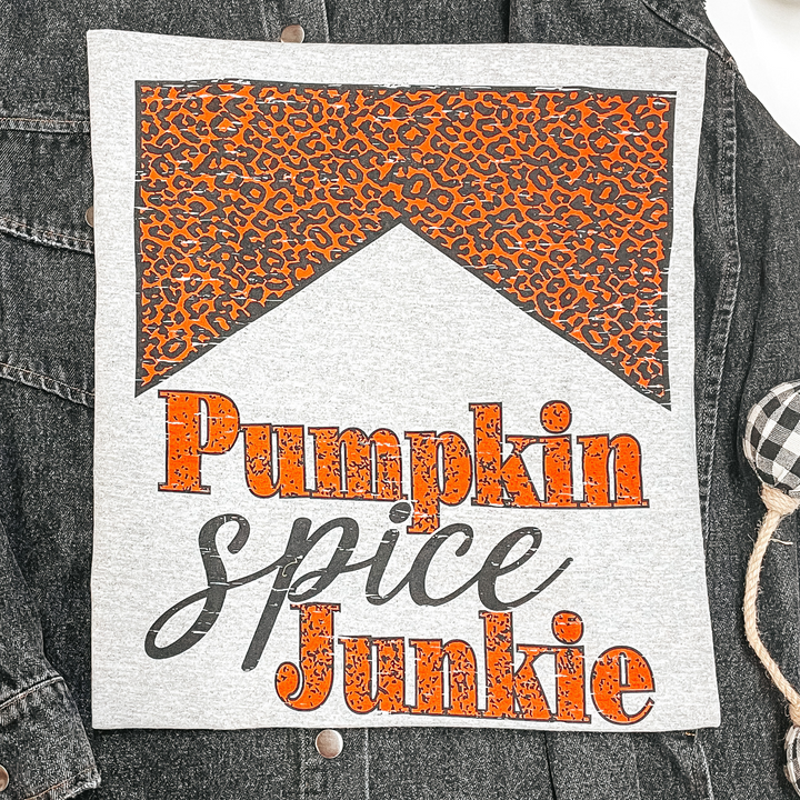 Pumpkin Spice Junkie Short Sleeve Graphic Tee in Heather Grey - Giddy Up Glamour Boutique
