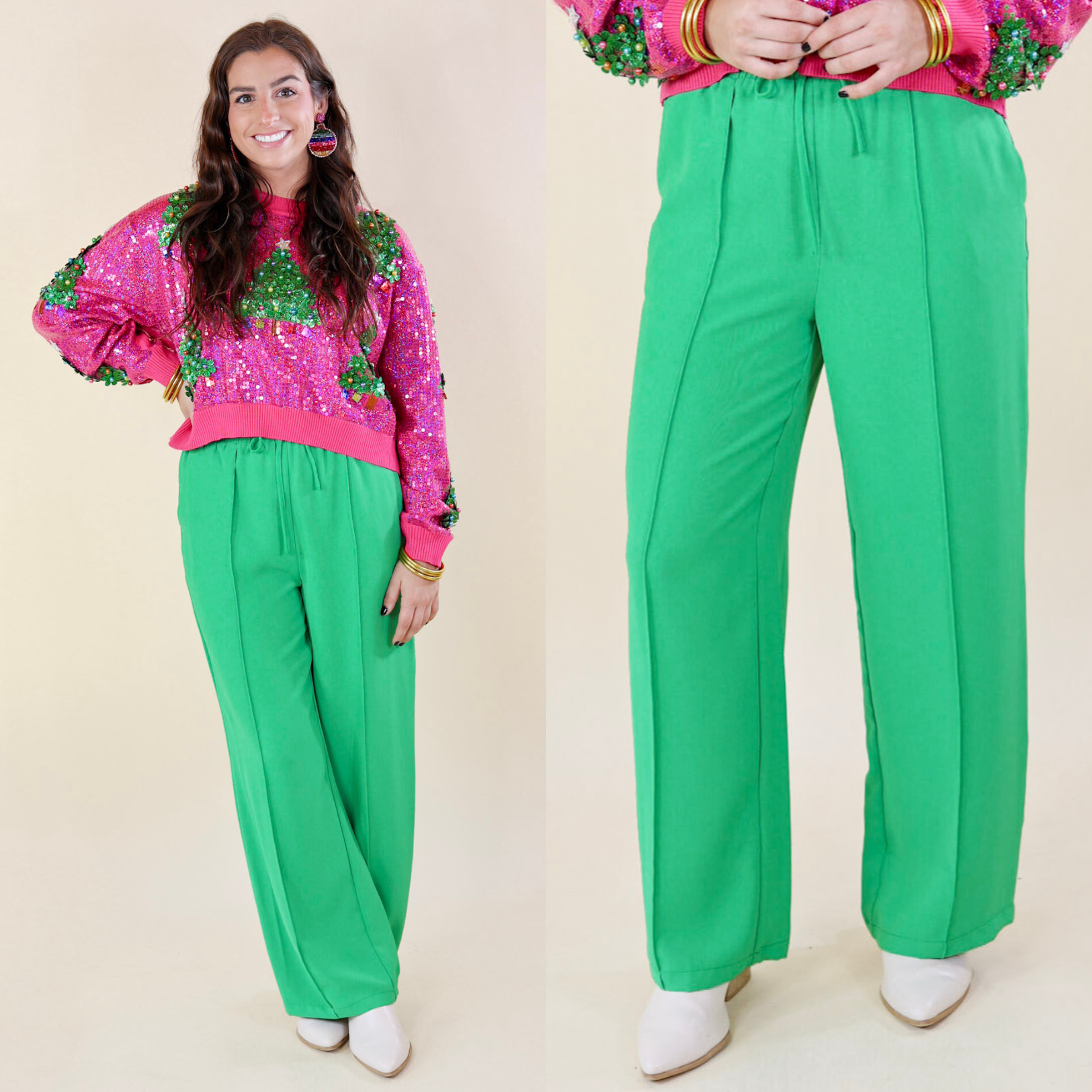 Bossy Business Drawstring Trouser Pants with Pockets in Green - Giddy Up Glamour Boutique