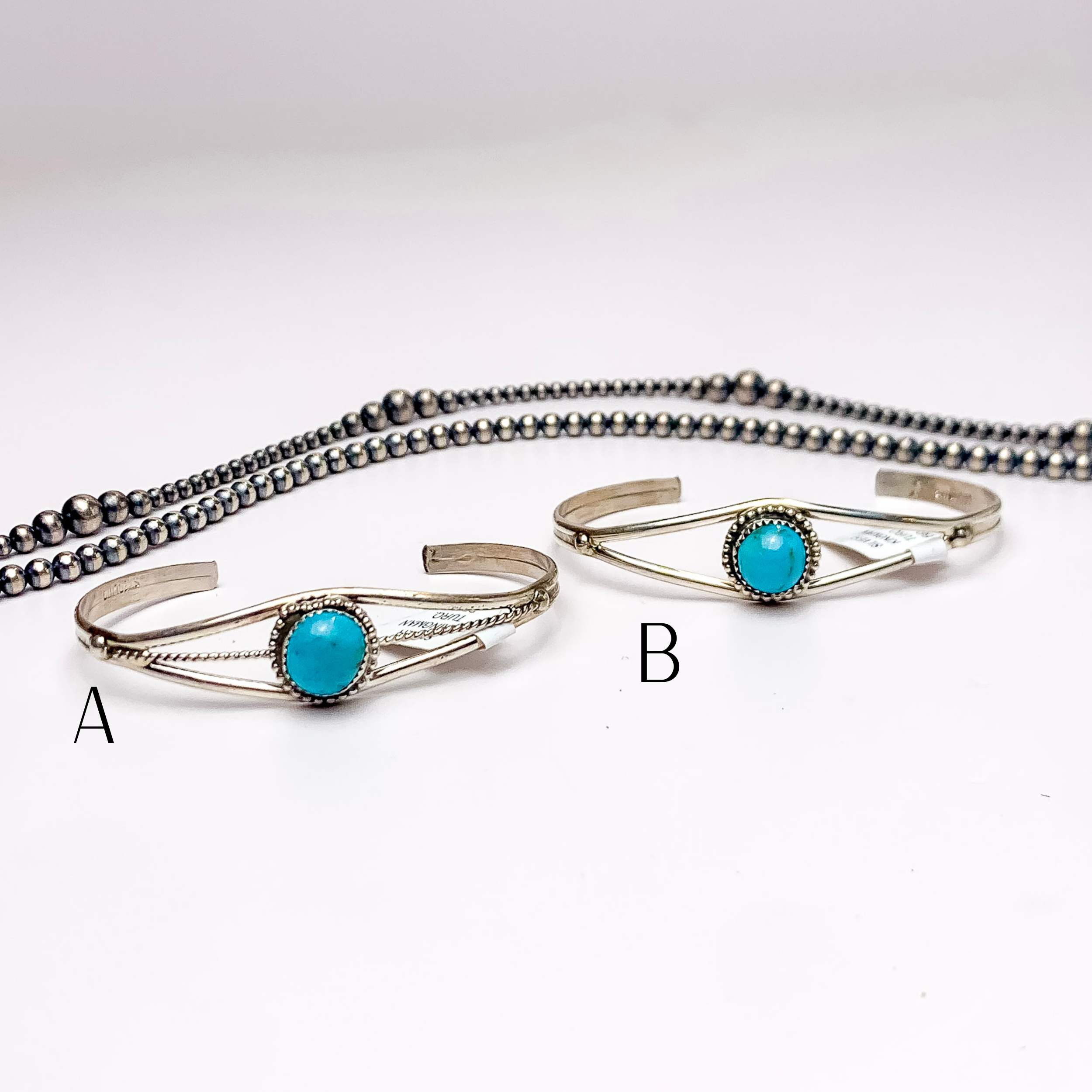 Esther White | Navajo Handmade Detailed Sterling Silver Cuff with Center Turquoise Stone - Giddy Up Glamour Boutique