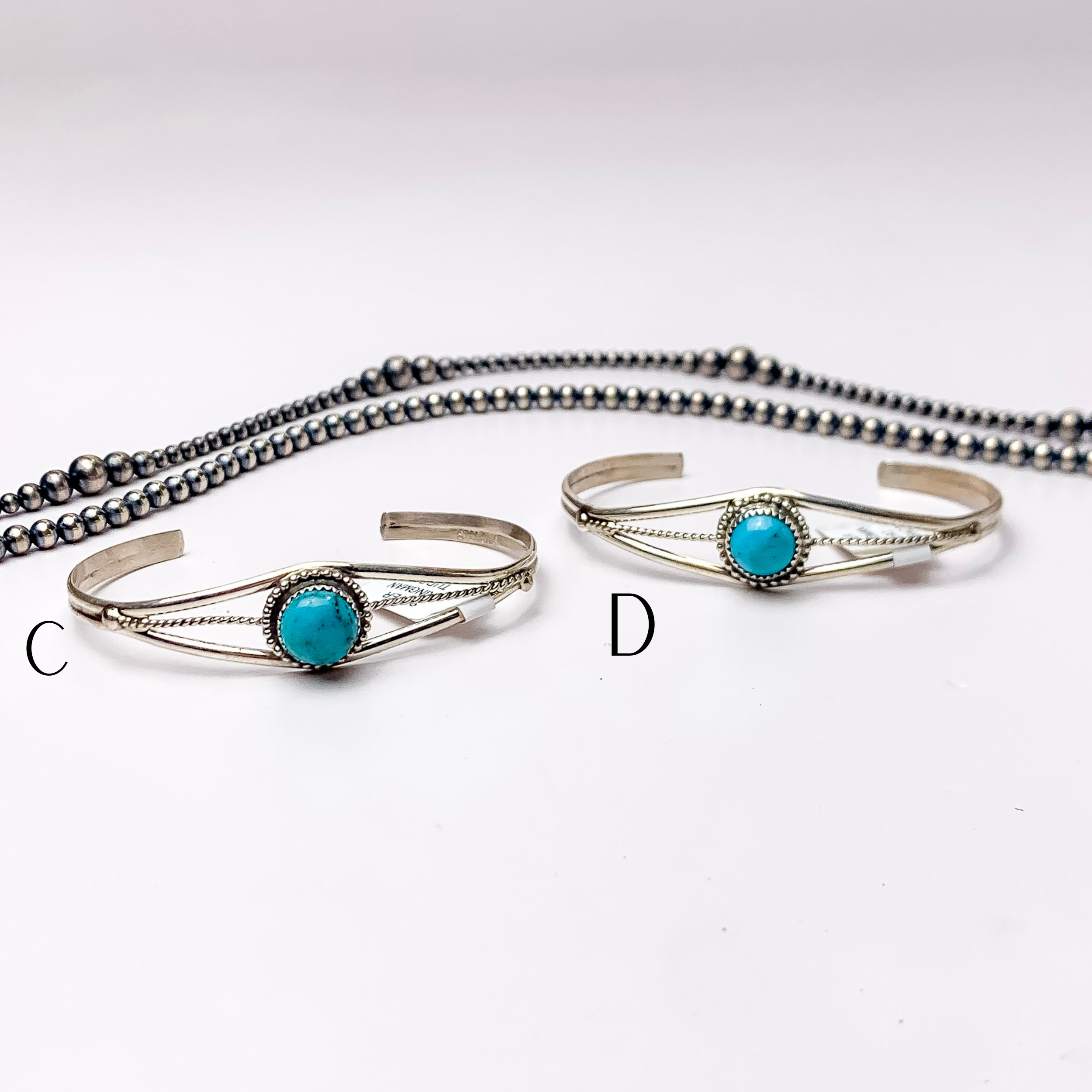 Esther White | Navajo Handmade Detailed Sterling Silver Cuff with Center Turquoise Stone - Giddy Up Glamour Boutique