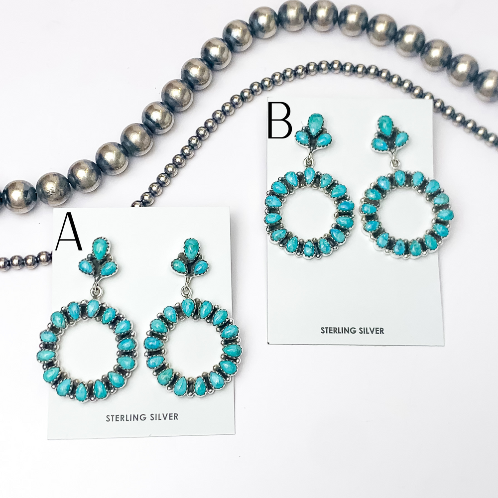 Hada Collection | Handmade Sterling Silver Stud Earrings a Circle Drop with Kingman Turquoise Stones - Giddy Up Glamour Boutique