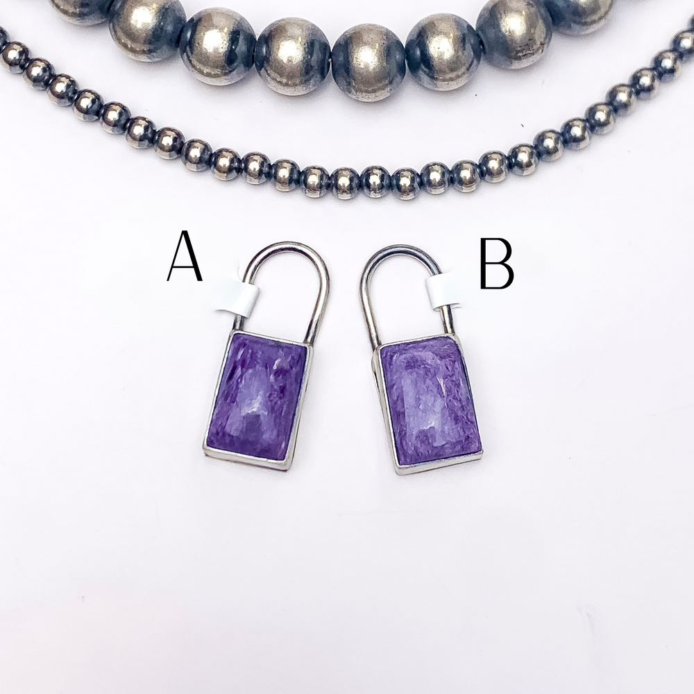 Scott Skeets | Navajo Handmade Sterling Silver Square Charoite Pendant Hook - Giddy Up Glamour Boutique