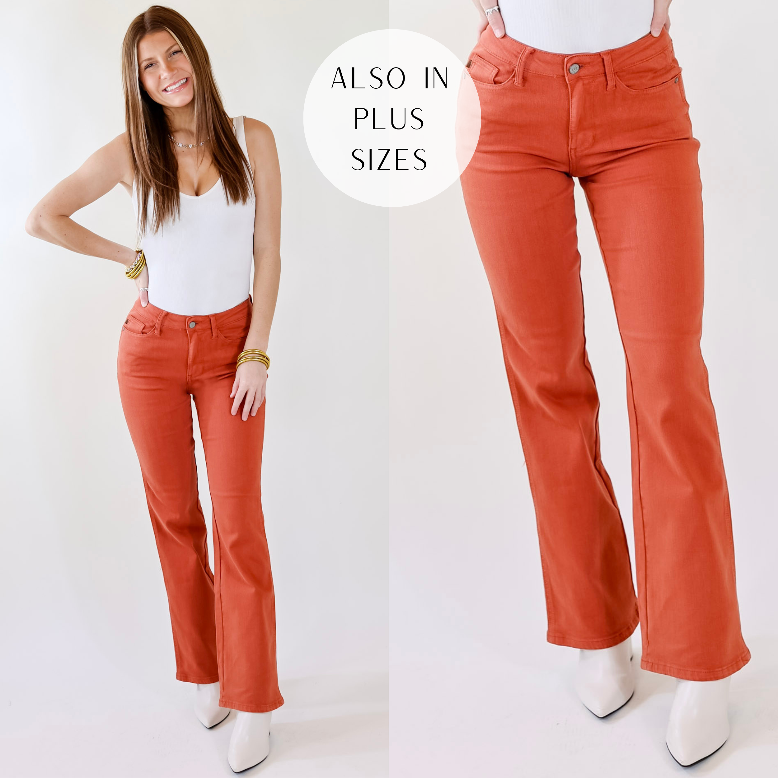 Judy Blue | Fall Crush Slim Boot Cut Jeans in Rust Orange | Giddy