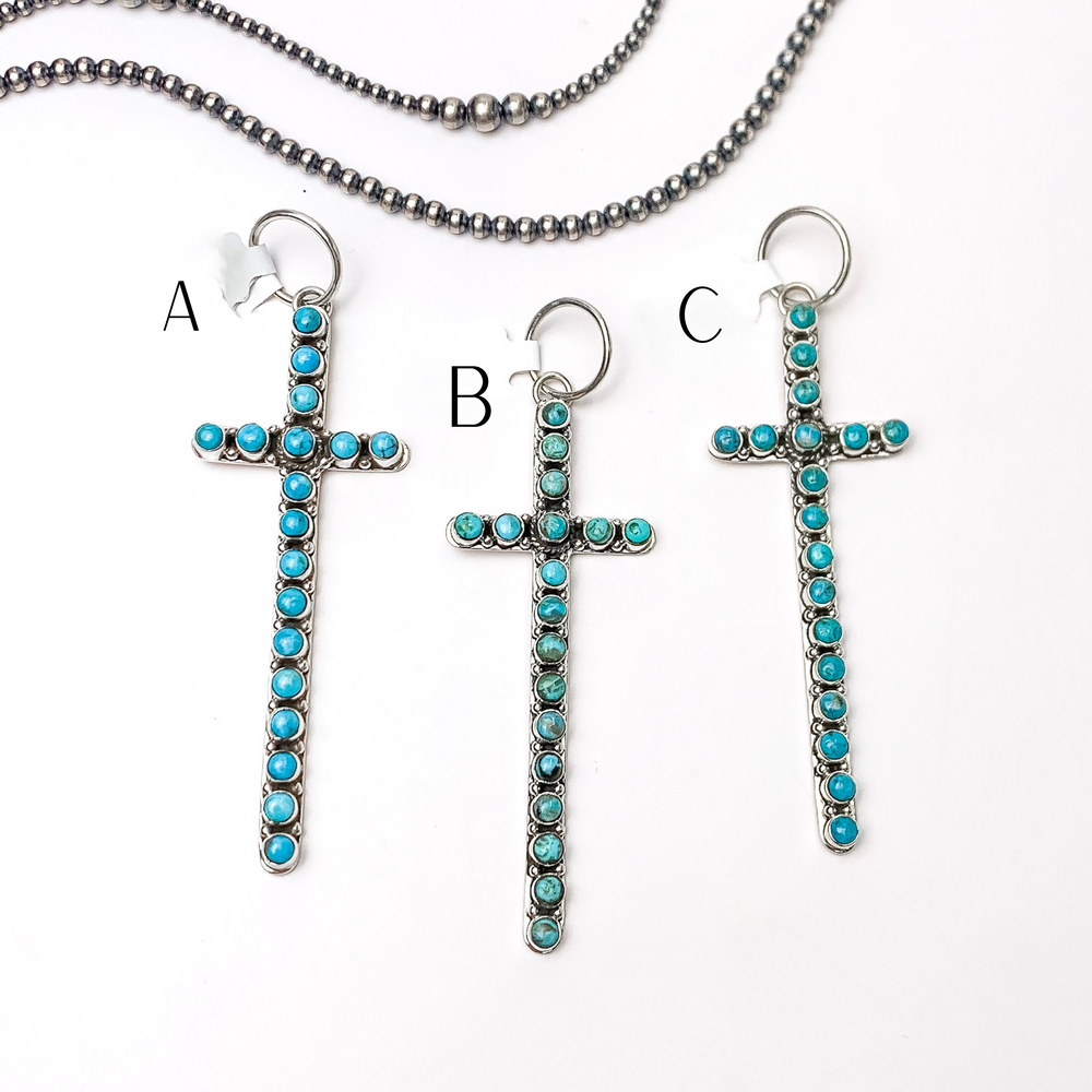 HaDa Collection | Sterling Silver and Kingman Turquoise Large Cross Pendant - Giddy Up Glamour Boutique