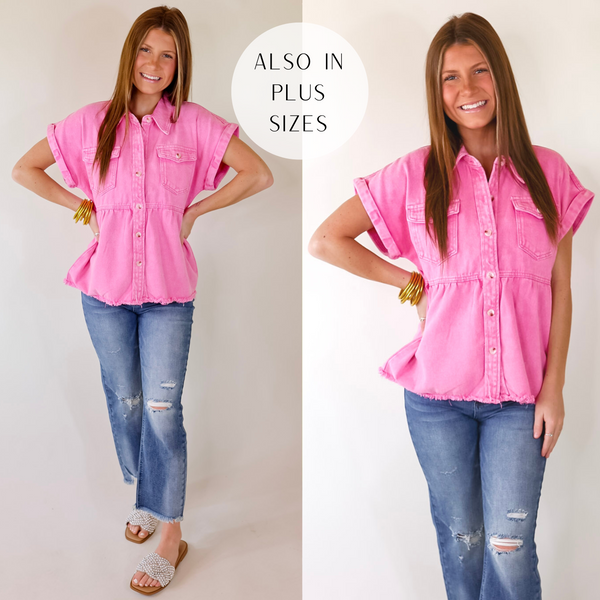 Stay Beautiful Button Up Denim Top in Pink