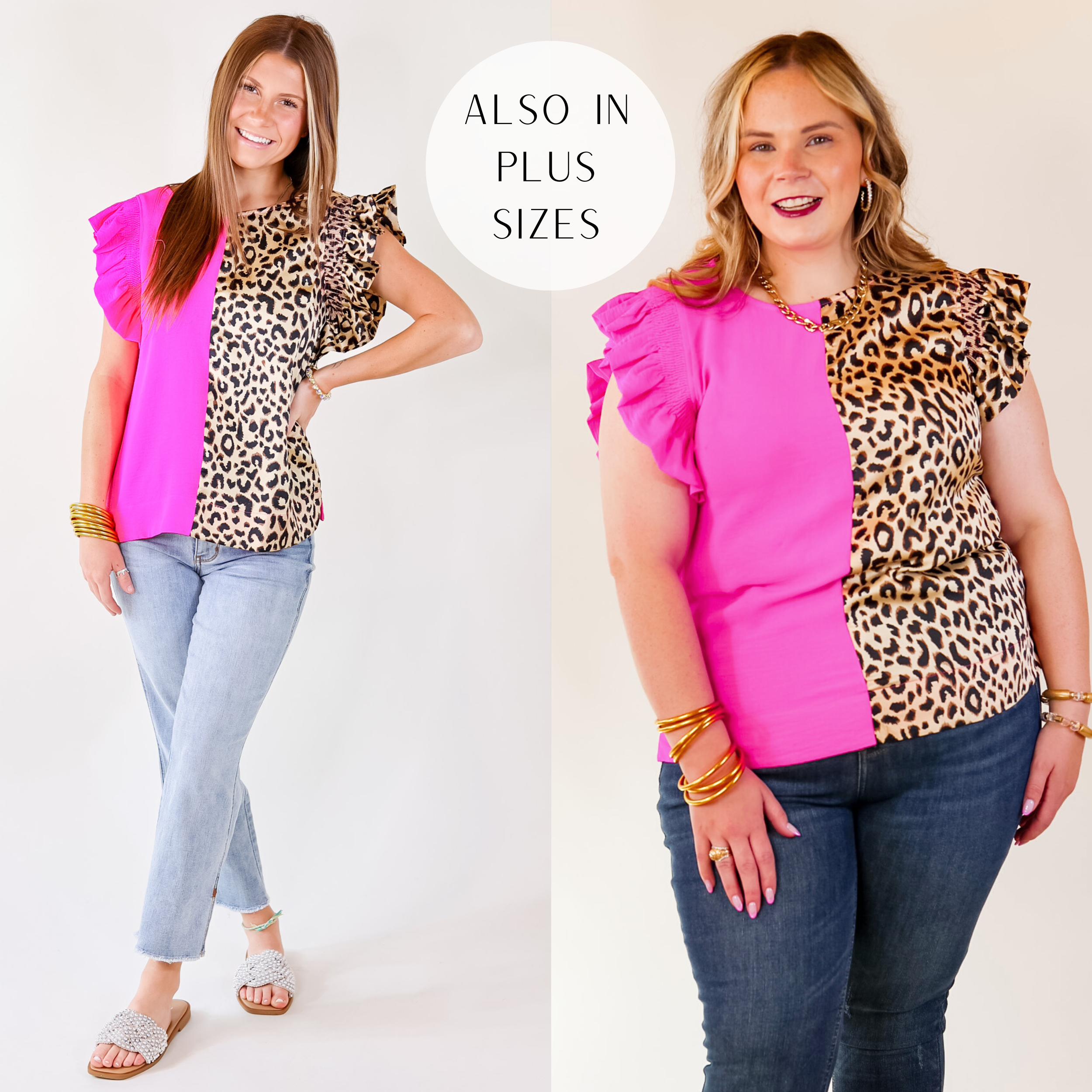 The Lively Side Split Print Top in Cheetah Print and Hot Pink - Giddy Up Glamour Boutique