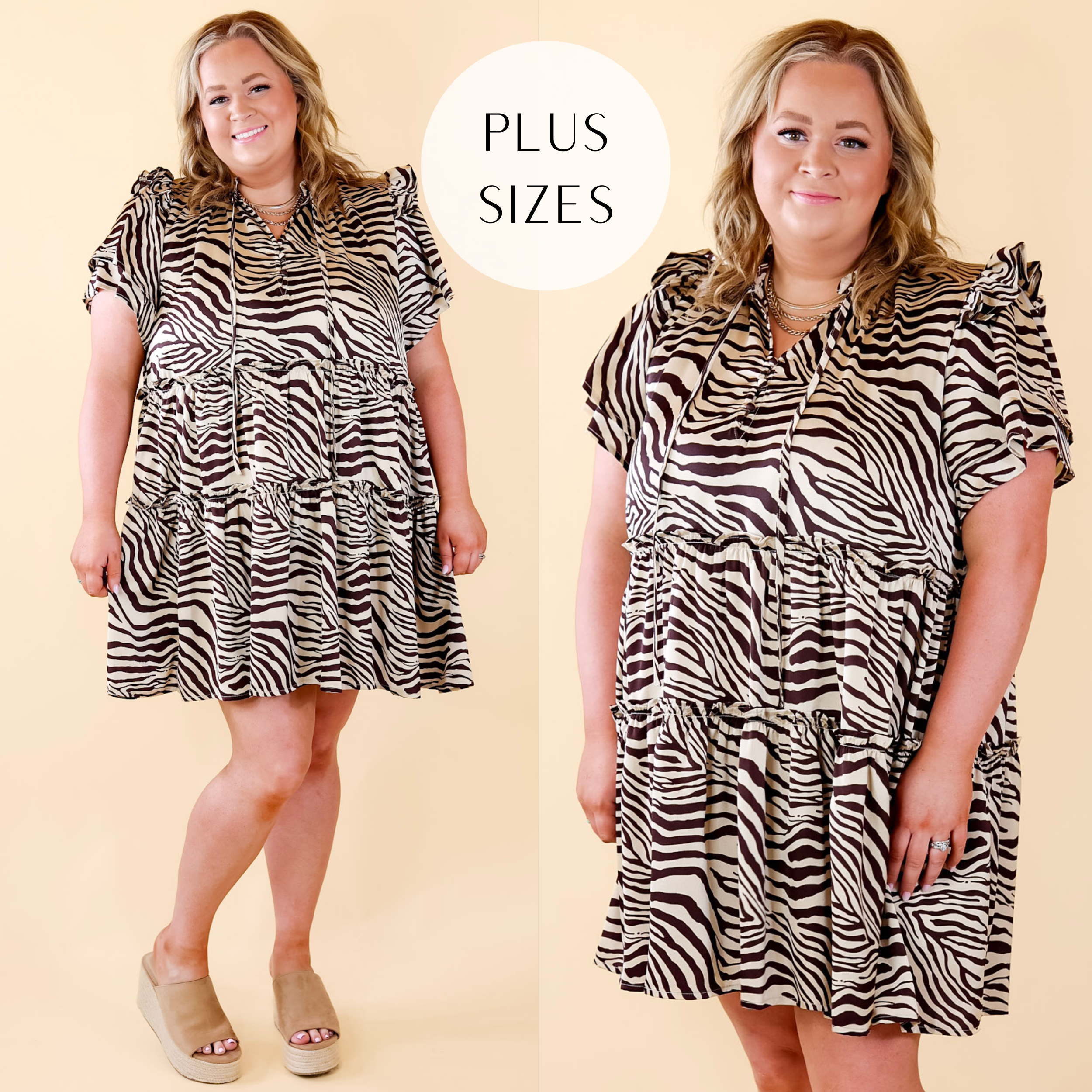 Plus Sizes | If You Dare Zebra Print Tiered Dress in Chocolate Brown