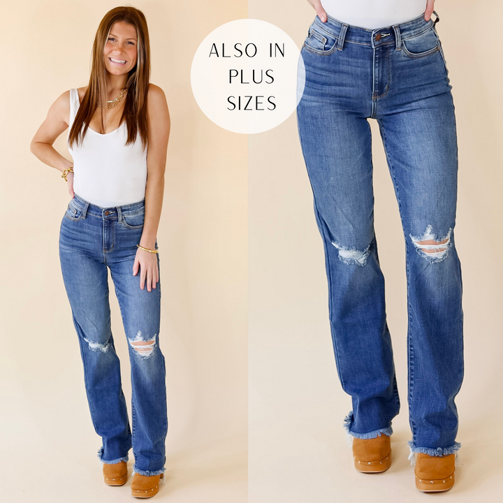 Judy Blue | After Party Hours Destroy Knee Bootcut Jeans in Medium Wash - Giddy Up Glamour Boutique