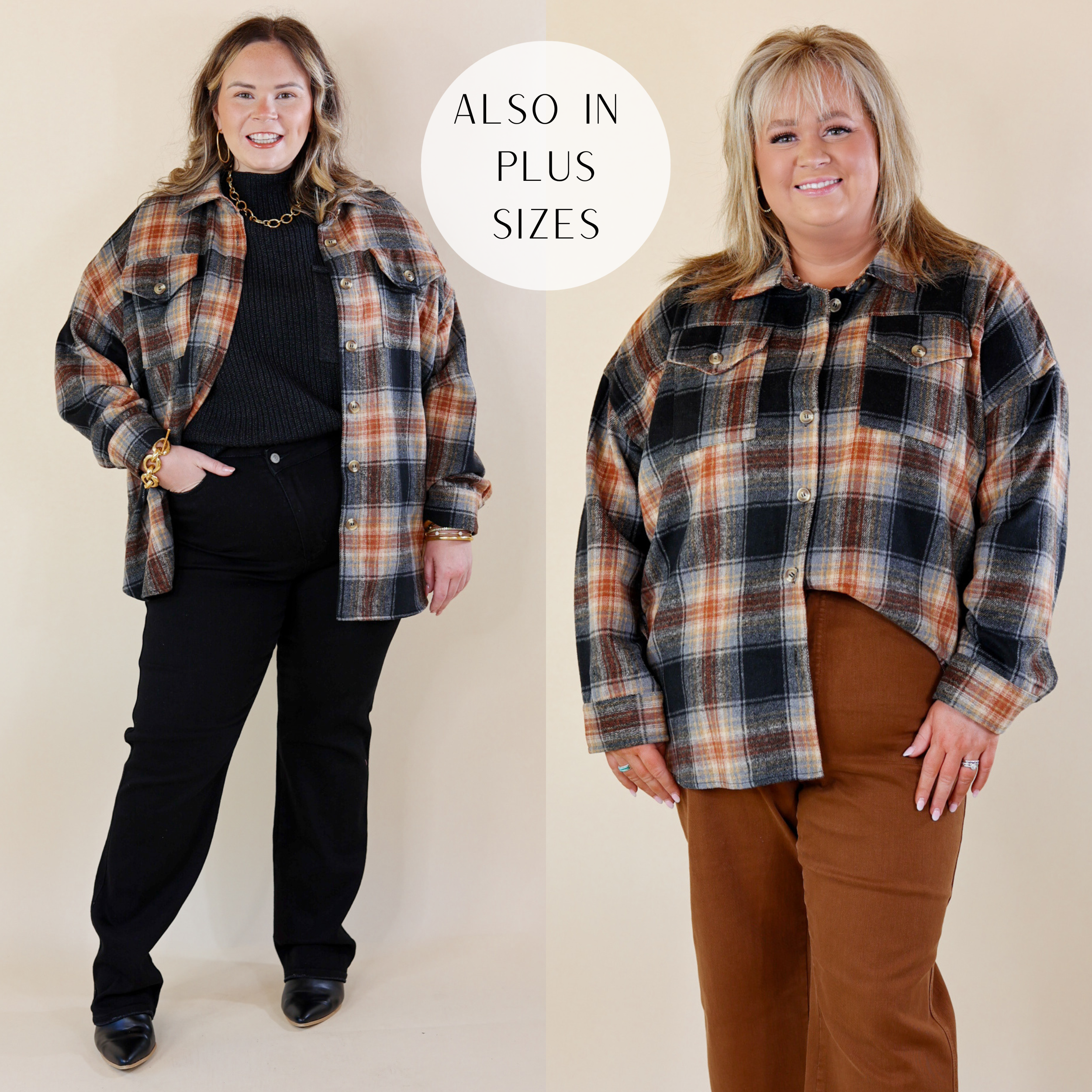 Kindness Everywhere Button Up Plaid Shacket in Black Mix