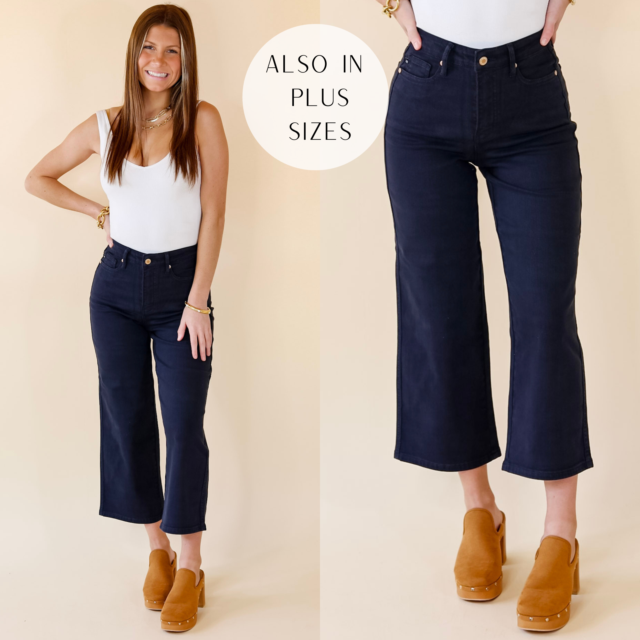 Tummy Control Cropped Jeans in Navy Blue