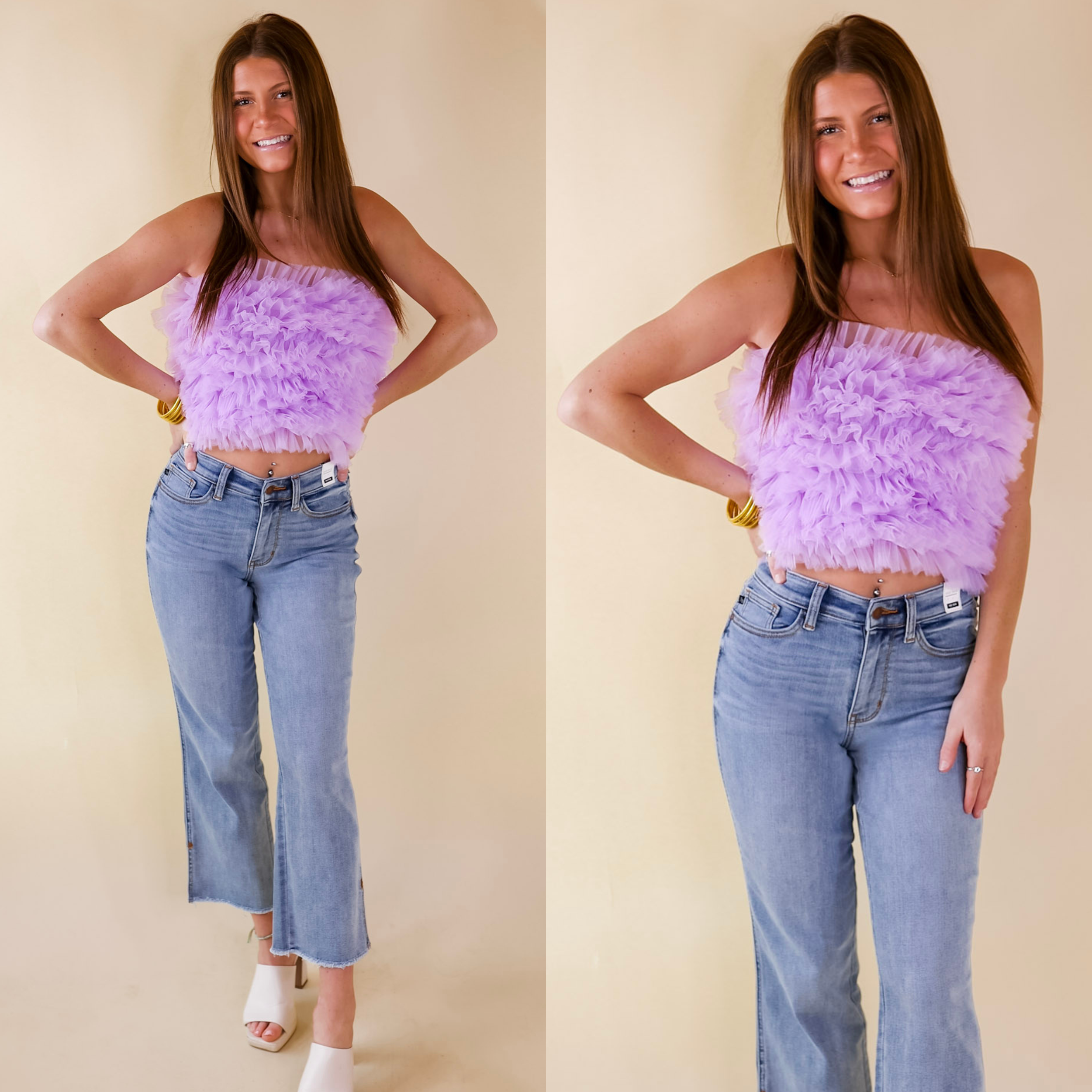 First Class Flair Tulle Cropped Tube Top in Lavender Purple - Giddy Up Glamour Boutique