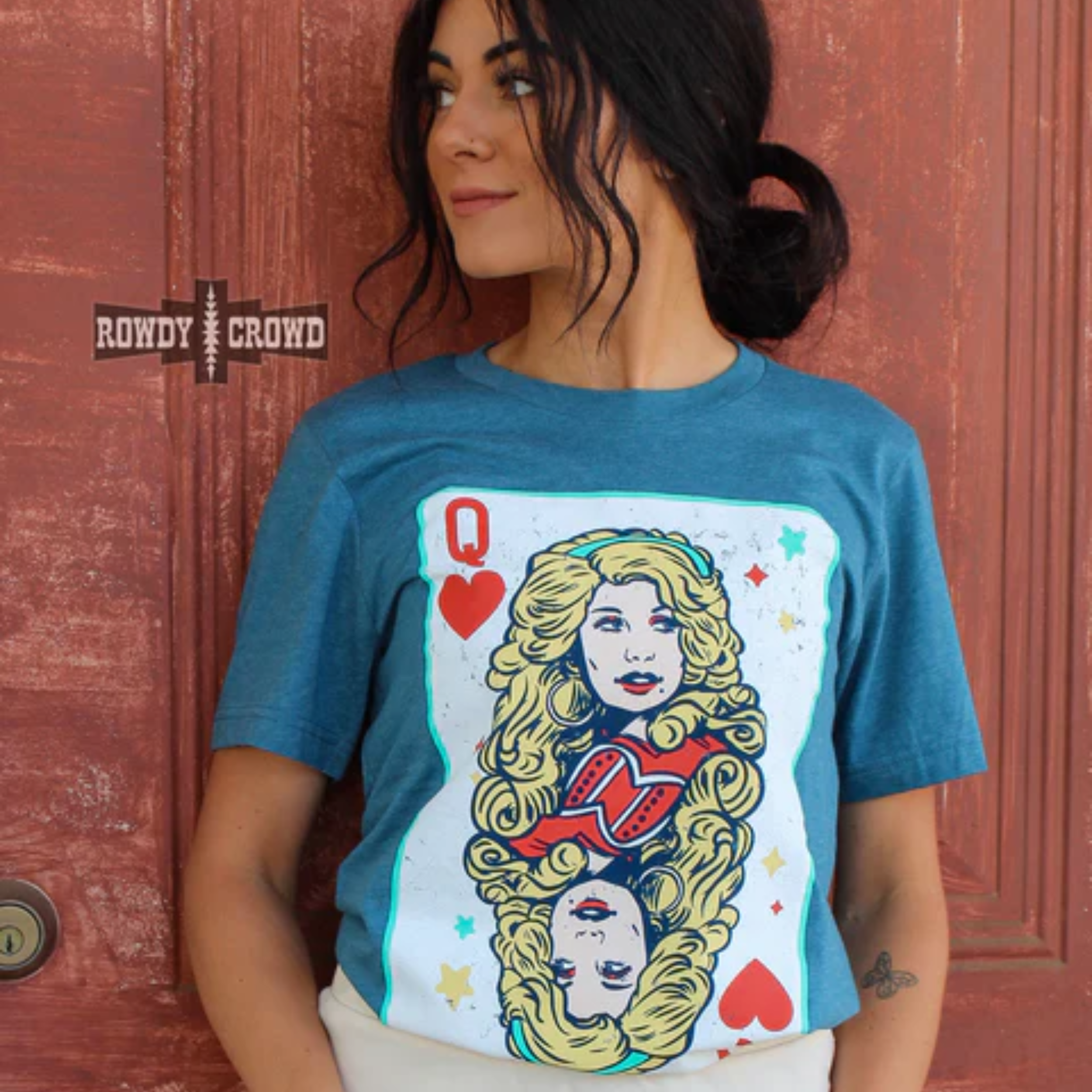 Online Exclusive | Queen of Hearts Short Sleeve Graphic Tee in Blue - Giddy Up Glamour Boutique