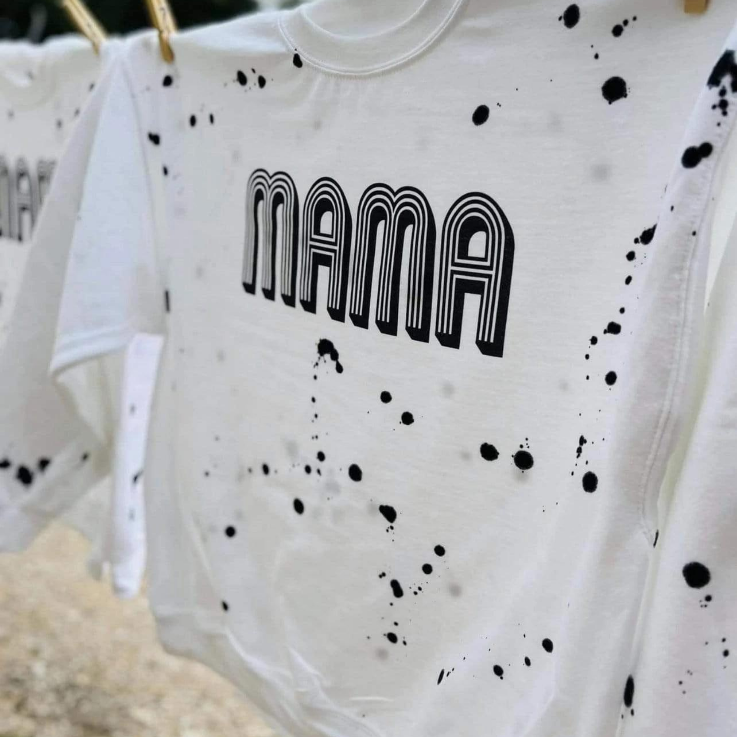 Online Exclusive | Retro Mama Long Sleeve Graphic Paint Splatter Sweatshirt in White - Giddy Up Glamour Boutique