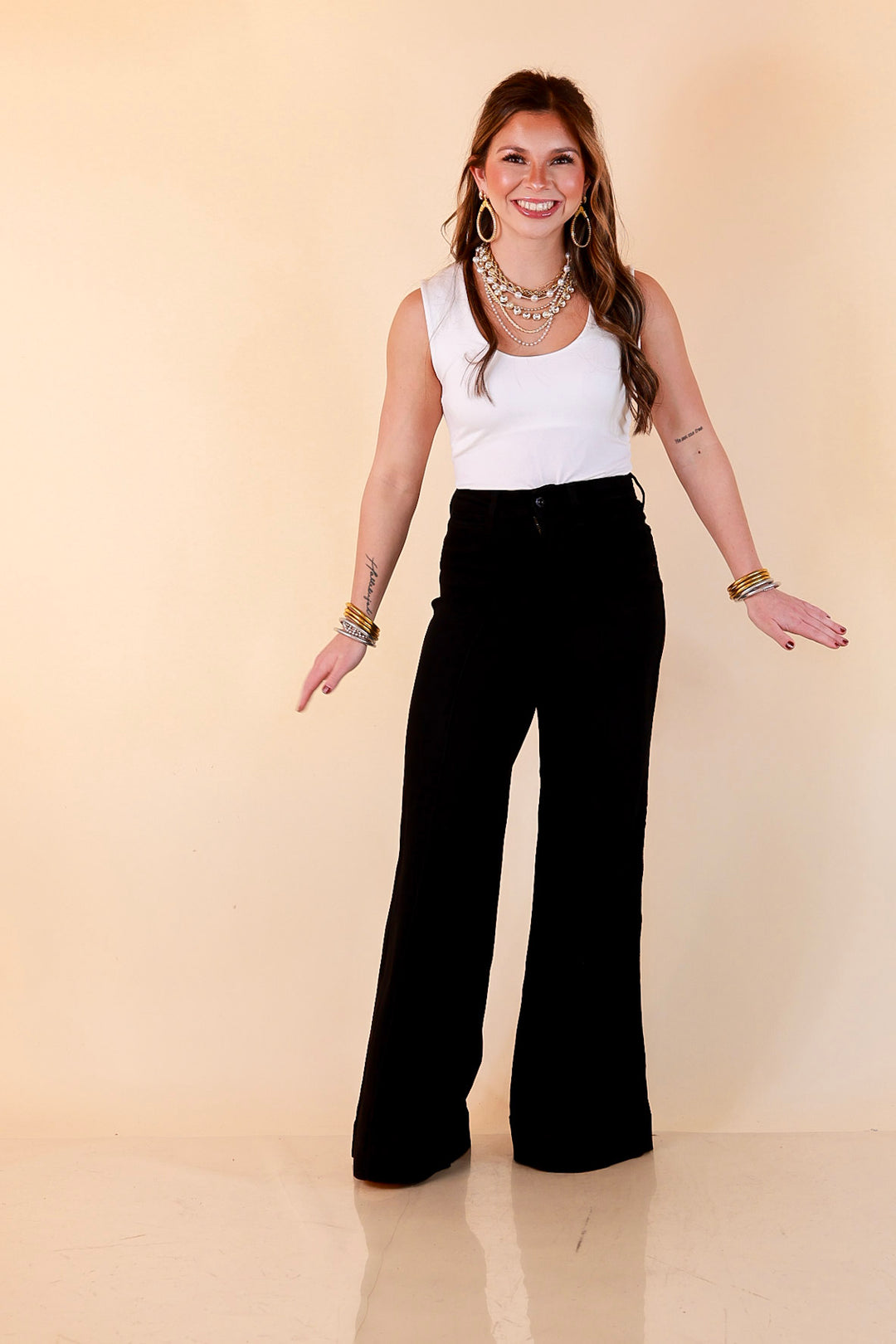 Judy Blue Make a Statement Palazzo Wide Leg Jeans in Black