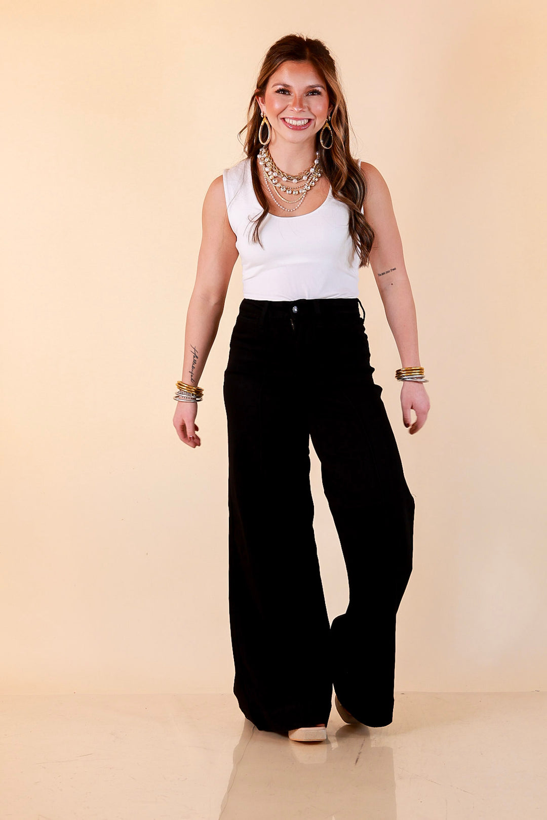 Judy Blue Make a Statement Palazzo Wide Leg Jeans in Black