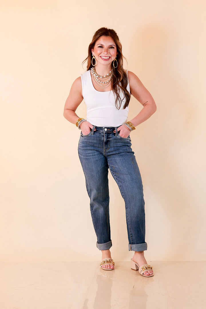 Judy Blue Roll With It Cuffed Boyfriend Jeans in Medium Wash