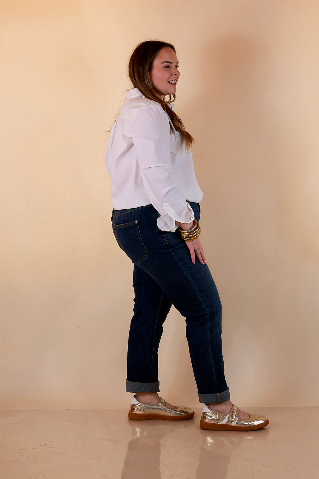 Judy Blue Roll With It Cuffed Boyfriend Jeans in Medium Wash