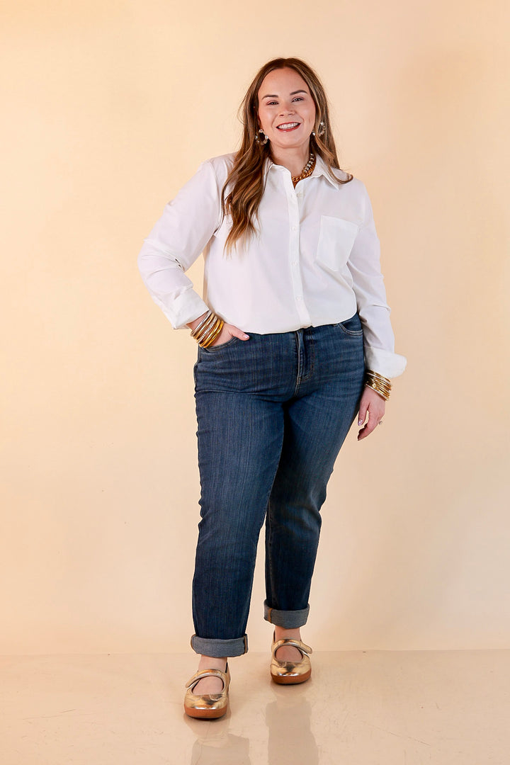 Judy Blue Roll With It Cuffed Boyfriend Jeans in Medium Wash