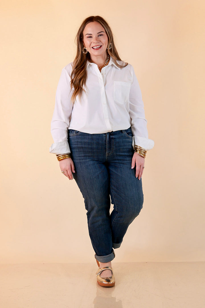 Judy Blue Roll With It Cuffed Boyfriend Jeans in Medium Wash