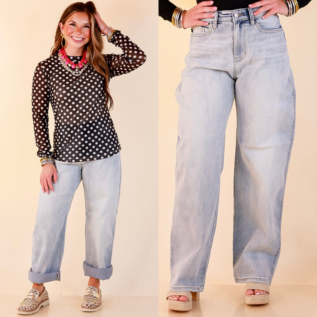 Judy Blue | Ahead of the Curve Marlow Arc Relaxed Wide Leg Barrel Jeans in Light Vintage Wash