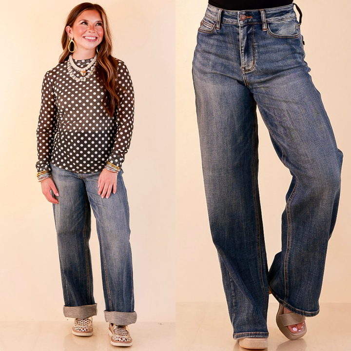 Judy Blue | Blue Jean State of Mind Baggy Vintage Wide Straight Leg Wilhelmina Jeans in Medium Vintage Wash