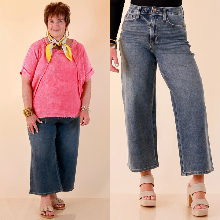 Judy Blue | Everyday Icon Cropped Wide Leg Denim Jeans in Medium Wash